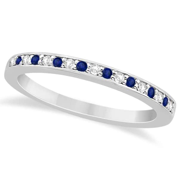 Cathedral Blue Sapphire & Diamond Wedding Band 18k White Gold 0.29ct
