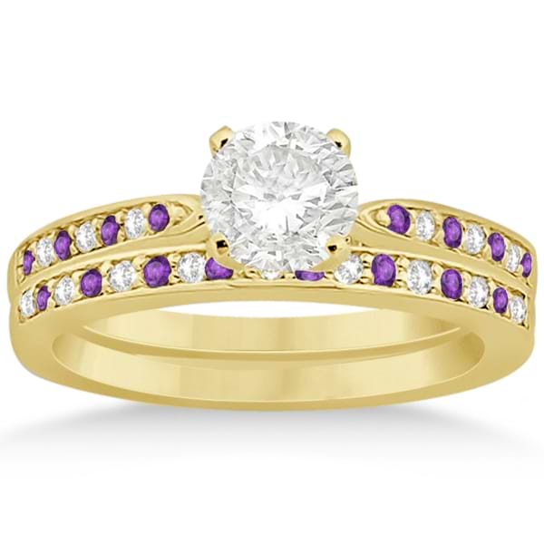 Amethyst &  Diamond Engagement Ring Set 14k Yellow Gold (0.55ct)