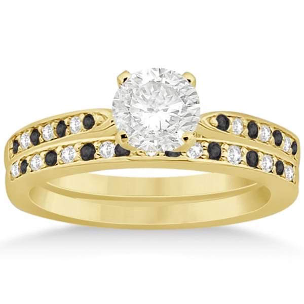 Black & White Diamond Engagement Ring Set 18k Yellow Gold (0.55ct)
