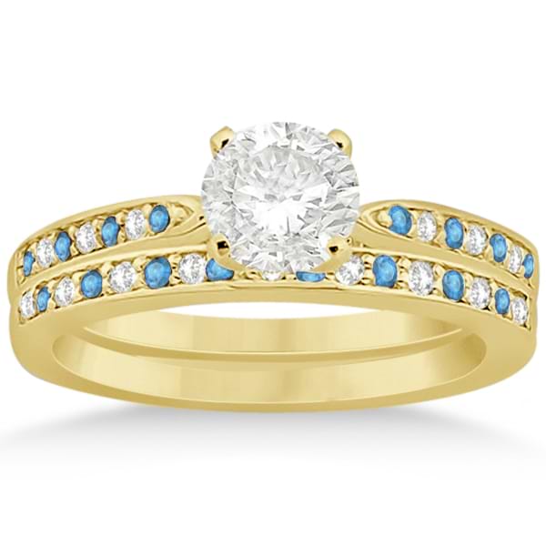 Blue Topaz & Diamond Engagement Ring Set 18k Yellow Gold (0.55ct)