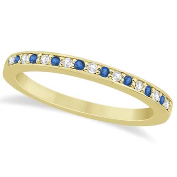Blue Topaz & Diamond Wedding Band 18k Yellow Gold 0.29ct