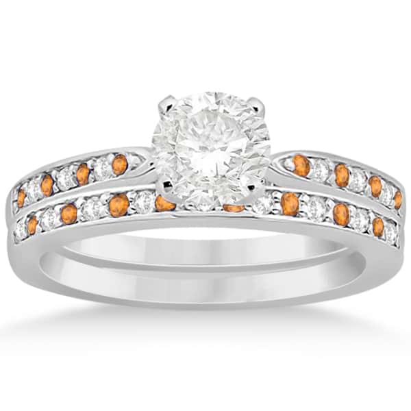 Citrine & Diamond Engagement Ring Set 18k White Gold (0.55ct)