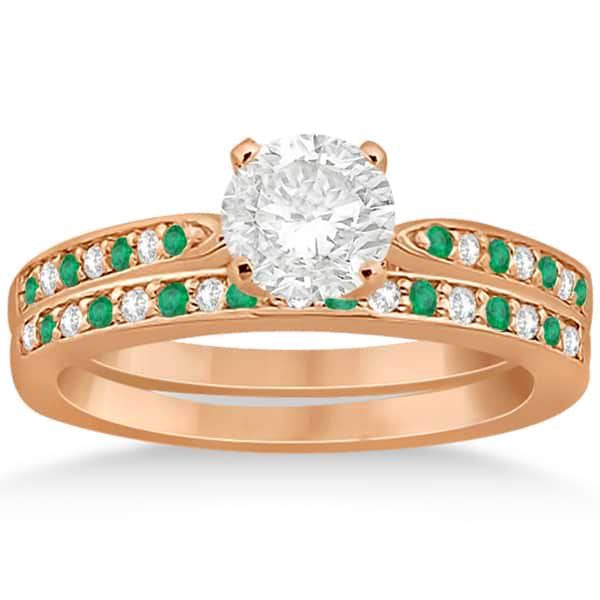Diamond and Emerald Engagement Ring Set 14k Rose Gold (0.47ct)