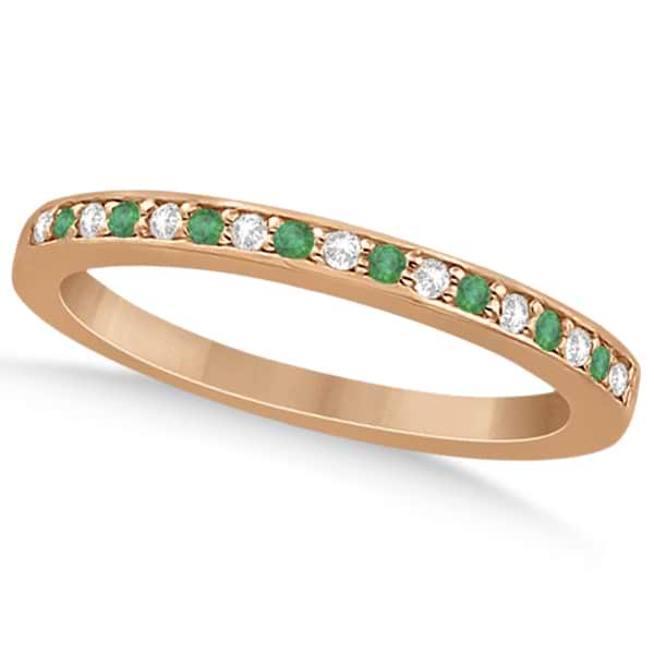 Semi-Eternity Emerald & Diamond Wedding Band 14k Rose Gold (0.25ct)