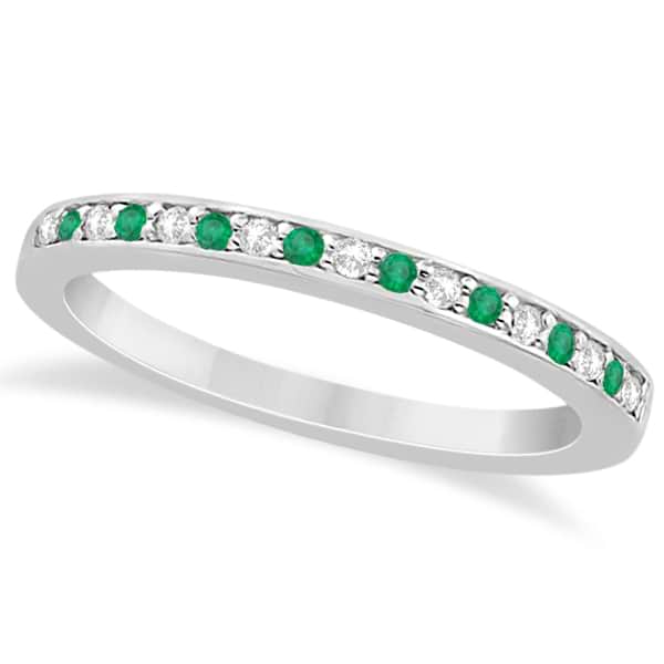 Semi-Eternity Emerald & Diamond Wedding Band 14k White Gold 0.25ct - U5315