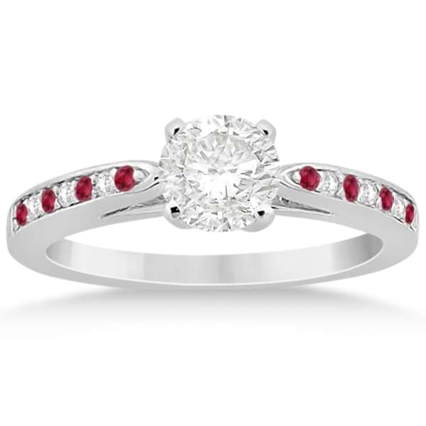 Cathedral Diamond & Ruby Engagement Ring 18k White Gold 0.22ct