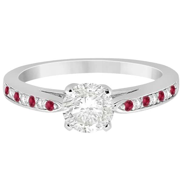 Cathedral Diamond & Ruby Engagement Ring Platinum 0.22ct - U5361