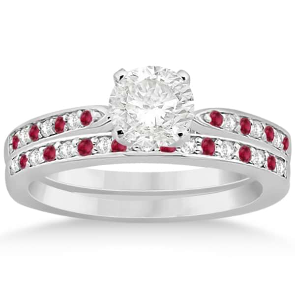 Ruby & Diamond Engagement Ring Bridal Set 18k White Gold (0.47ct)