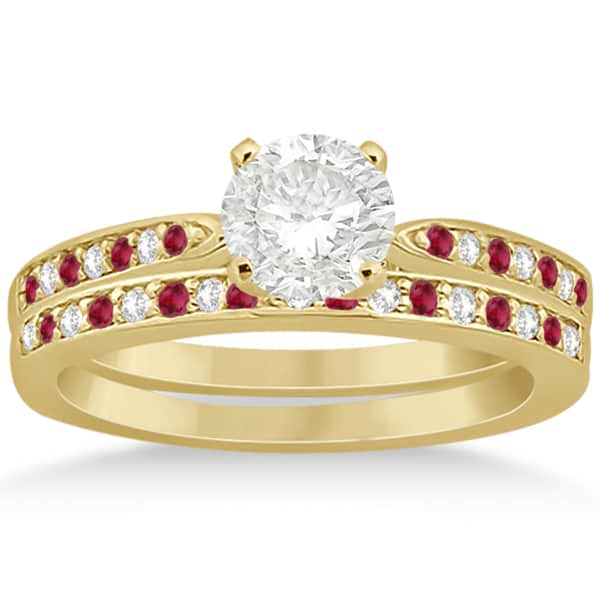 Ruby & Diamond Engagement Ring Bridal Set 18k Yellow Gold (0.47ct)