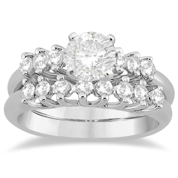 Seven Stone Diamond Bridal Set Ring and Band 14K White Gold (0.42ct)
