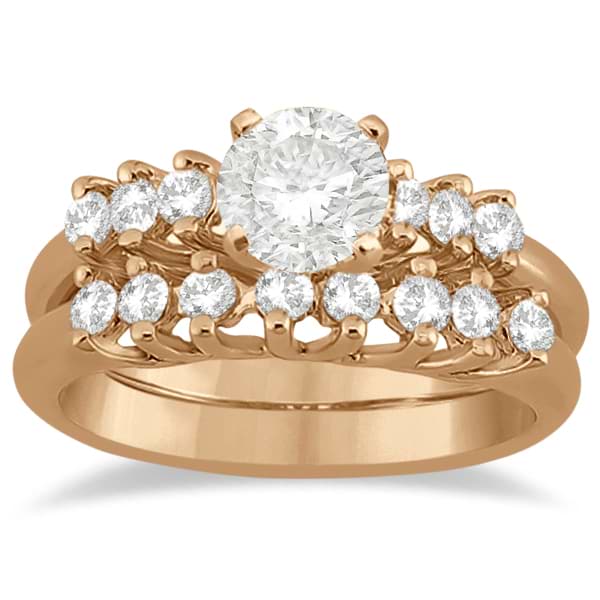Seven Stone Diamond Bridal Set Ring and Band 18K Rose Gold (0.42ct)