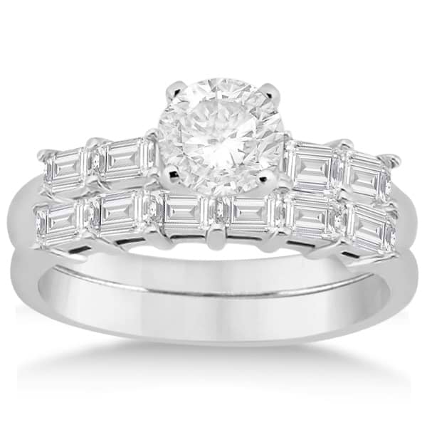 Baguette Diamond Engagement Ring & Wedding Band Platinum (0.90ct)