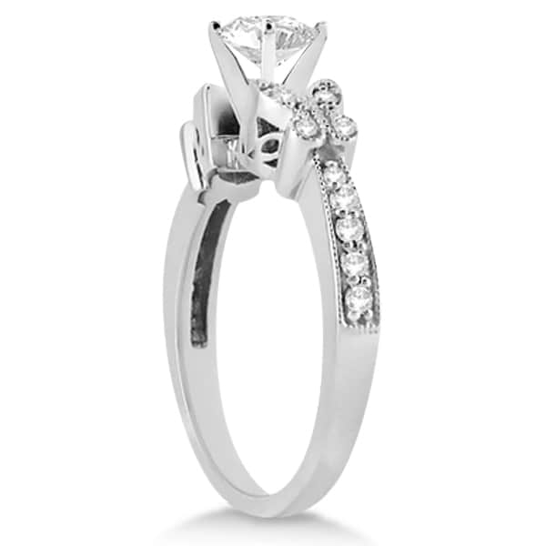Round Diamond Butterfly Design Engagement Ring 18k White Gold (0.75ct)