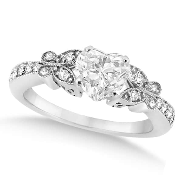 Heart Diamond Butterfly Design Engagement Ring 14k White Gold (1.00ct)