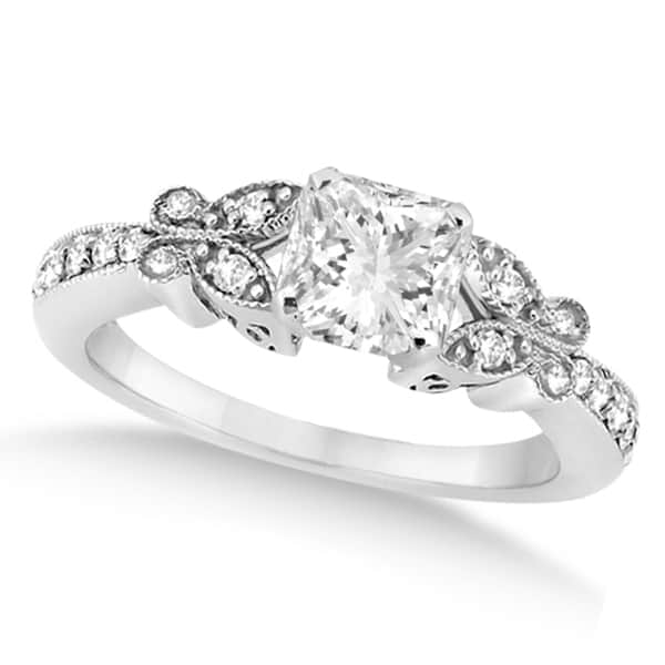Princess Diamond Butterfly Design Engagement Ring 14k White Gold (1.50ct)