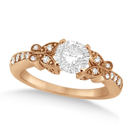 Round Diamond Butterfly Design Bridal Ring Set 14k Rose Gold (0.76ct)