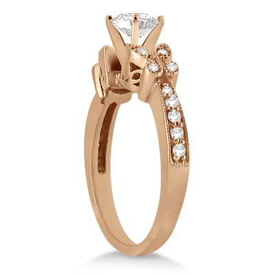 Round Diamond Butterfly Design Bridal Ring Set 14k Rose Gold (0.76ct)