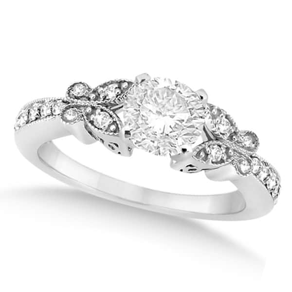 Round Diamond Butterfly Design Bridal Ring Set Palladium (0.76ct)