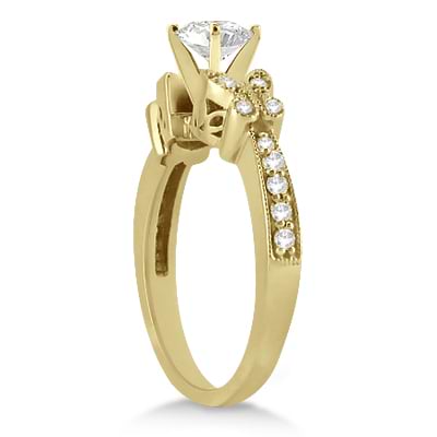 Round Diamond Butterfly Design Bridal Ring Set 14k Yellow Gold (0.96ct)