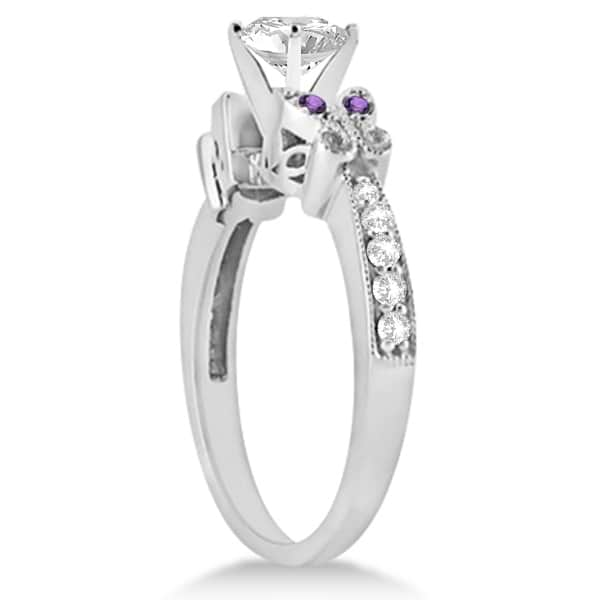 Round Diamond & Amethyst Butterfly Bridal Set in 14k W Gold (0.71ct)