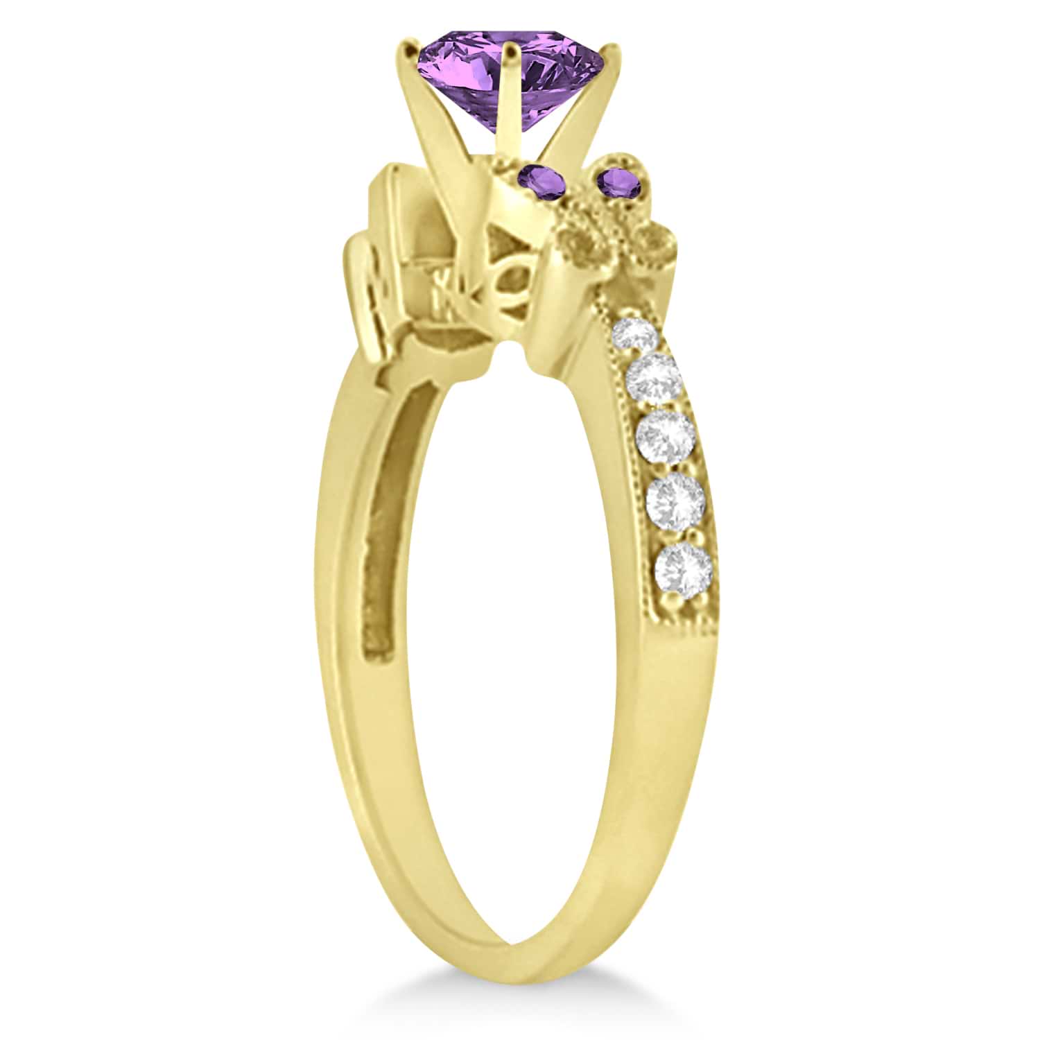 Butterfly Amethyst & Diamond Engagement Ring 14K Yellow Gold 1.28ctw