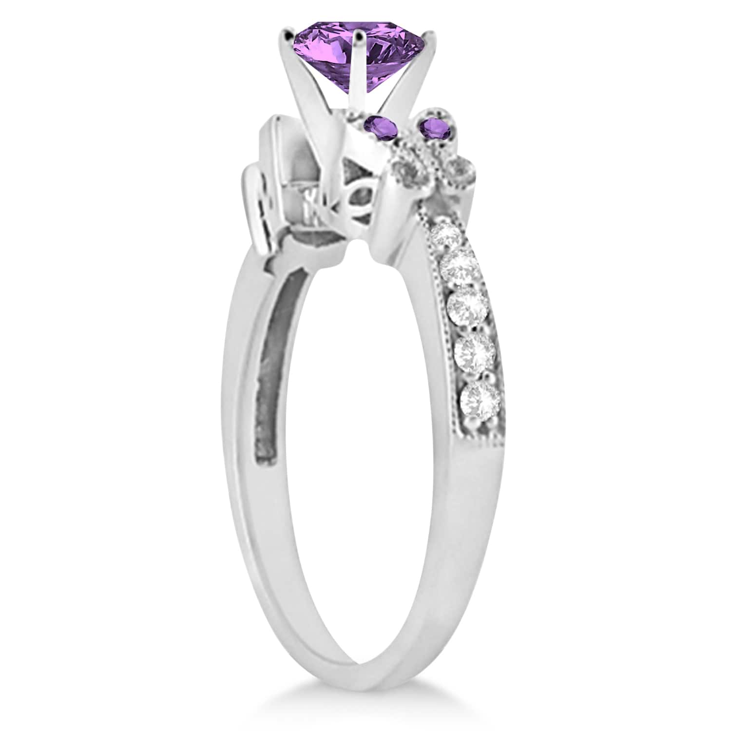 Butterfly Amethyst & Diamond Engagement Ring 18K White Gold (1.53ct)