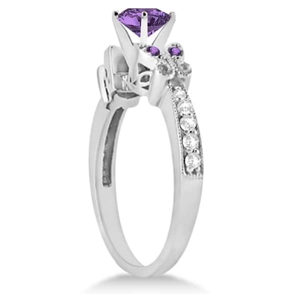 Butterfly Amethyst & Diamond Engagement Ring 18k White Gold (0.88ct)