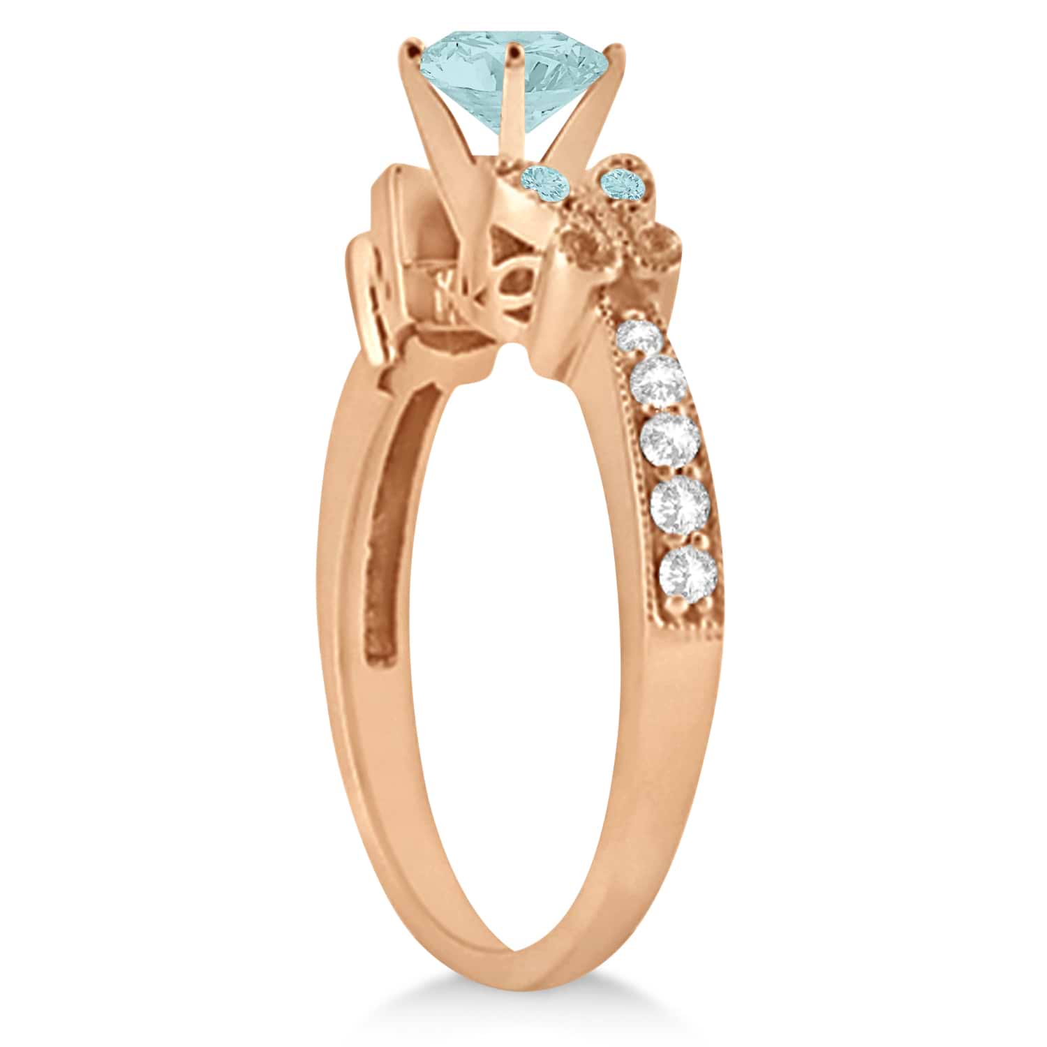 Butterfly Aquamarine & Diamond Engagement Ring 14K Rose Gold 0.73ct