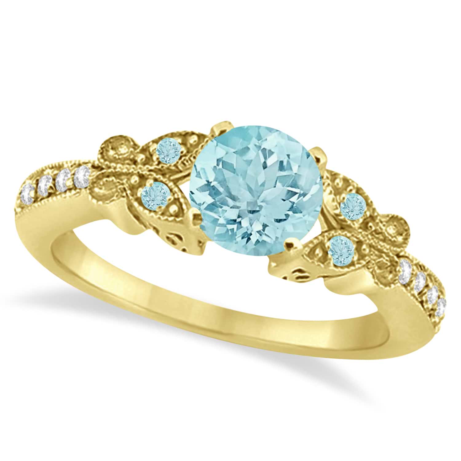 Butterfly Aquamarine & Diamond Engagement Ring 14K Yellow Gold 0.73ct