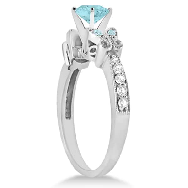 Butterfly Aquamarine & Diamond Heart Engagement 14K White Gold 1.73ct