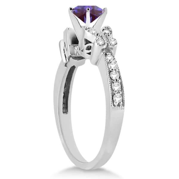 Butterfly Alexandrite & Diamond Engagement Ring 14K White Gold .88ct