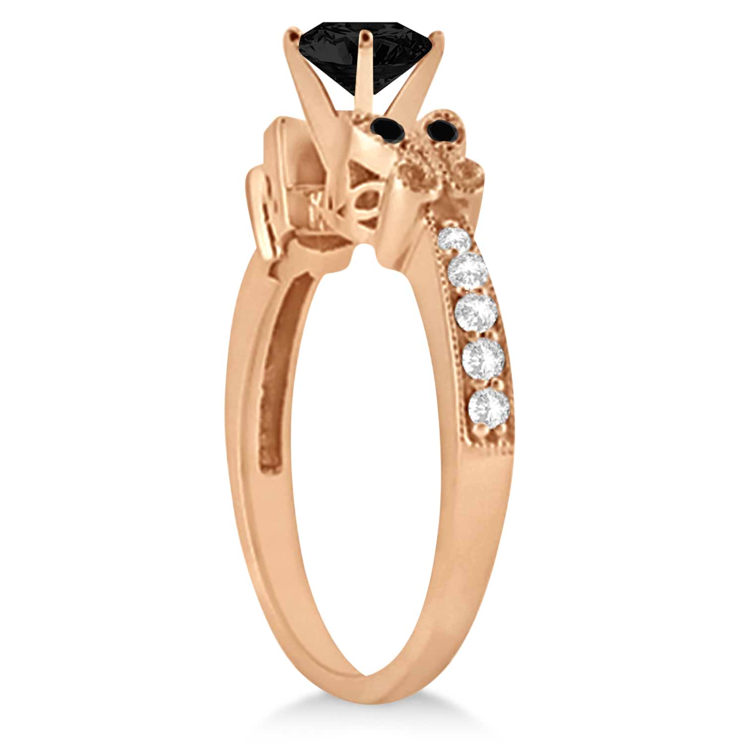 Butterfly Black and White Diamond Engagement Ring 14K Rose Gold .92ct