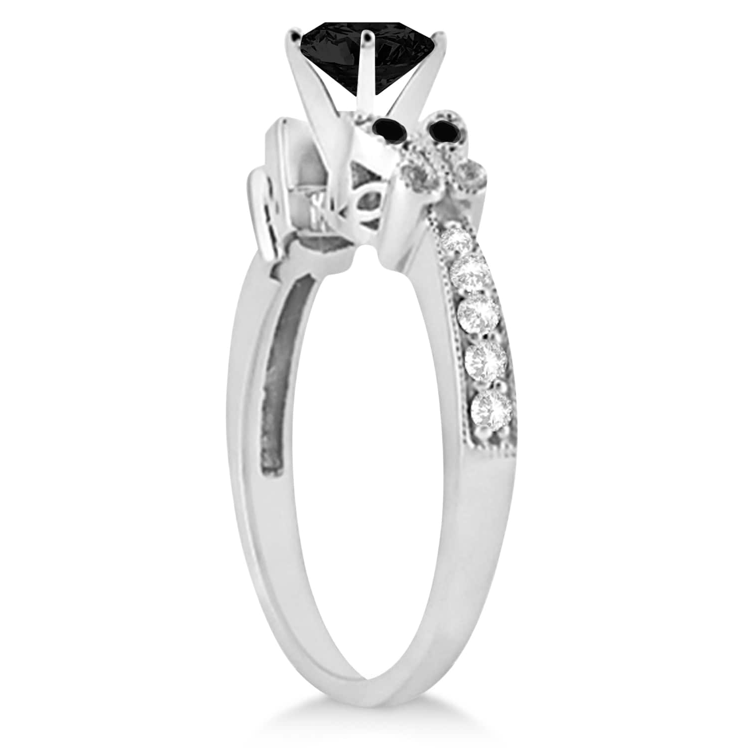 Butterfly Black and White Diamond Engagement Ring 18K White Gold (1.42ct)
