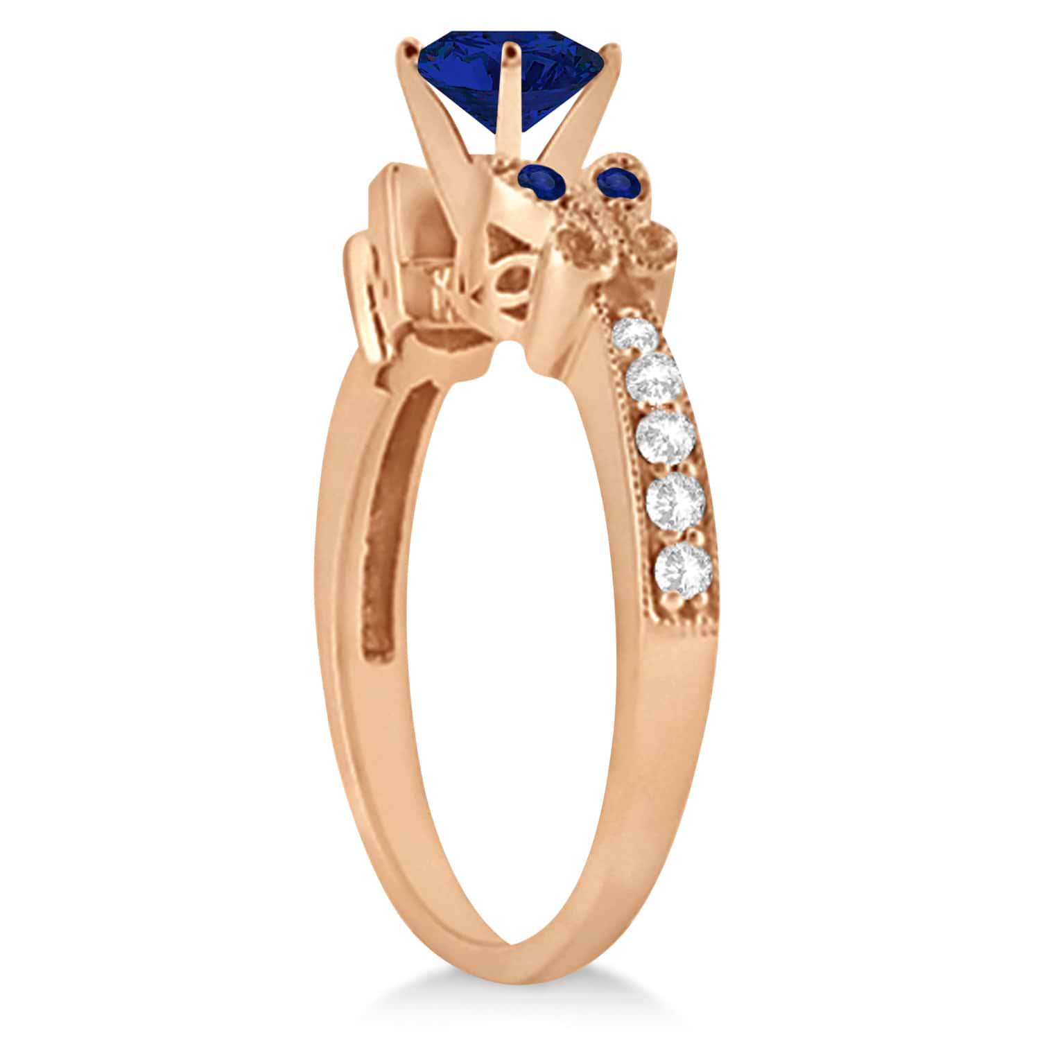 Butterfly Blue Sapphire & Diamond Engagement Ring 14K Rose Gold .88ct