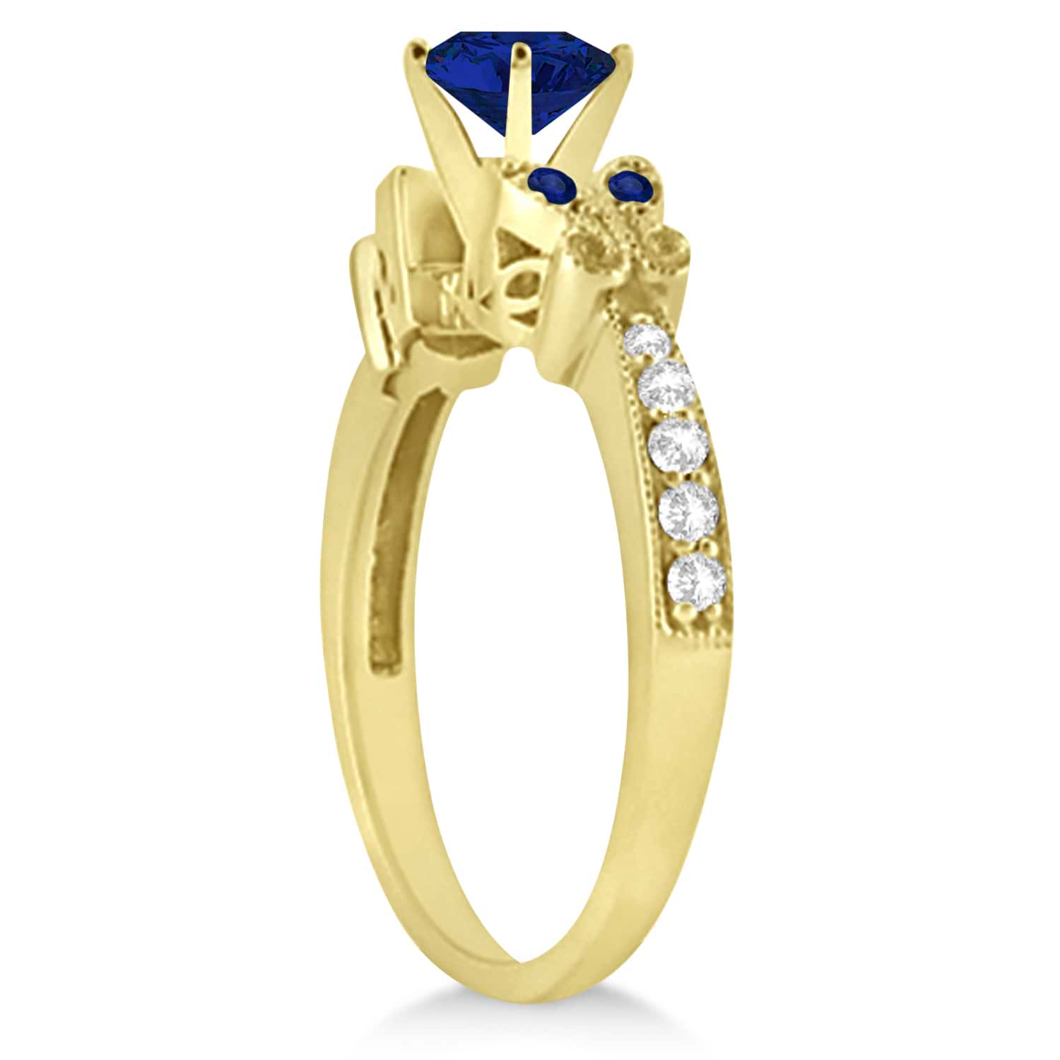 Butterfly Blue Sapphire & Diamond Engagement Ring 14K Yellow Gold 1.28ct