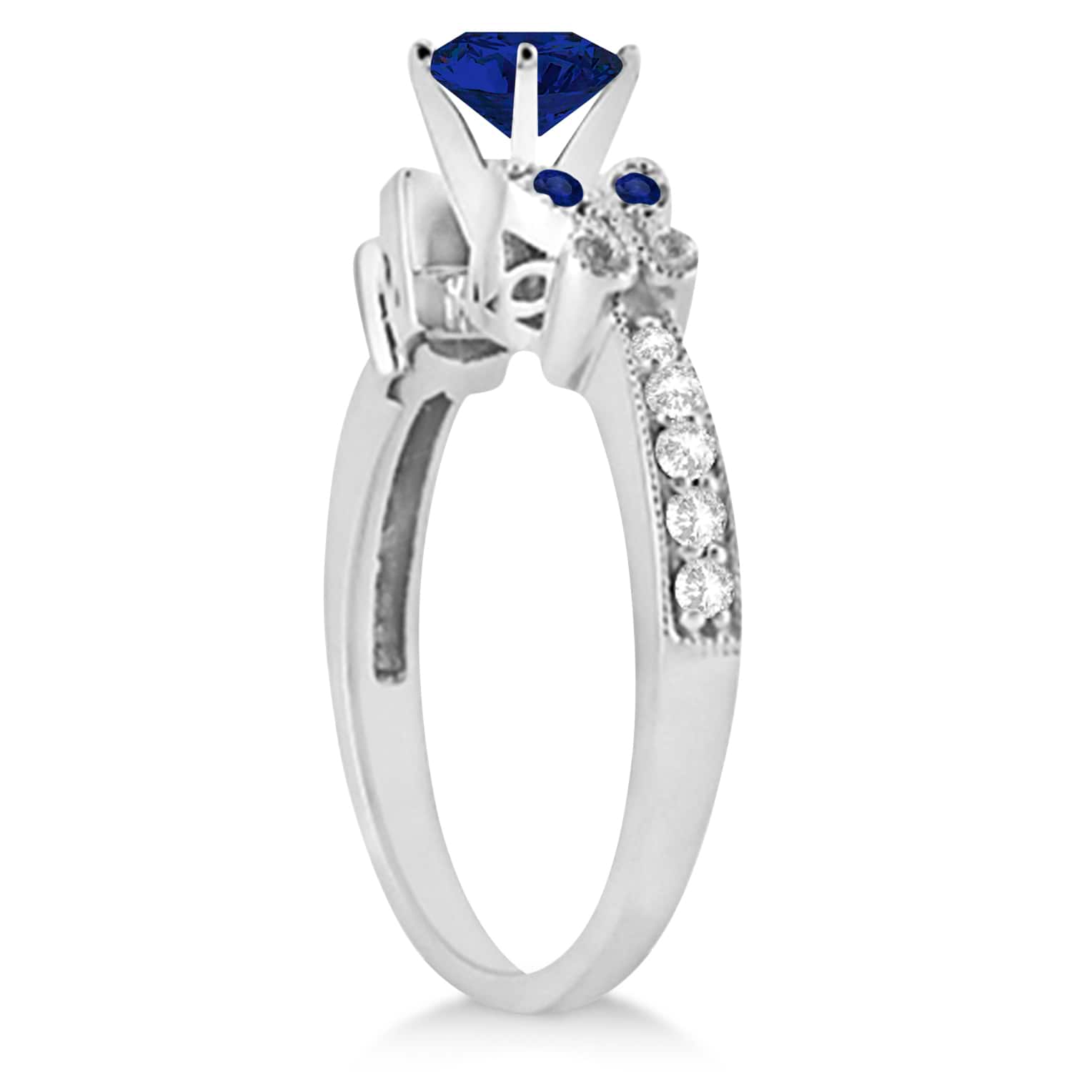 Butterfly Blue Sapphire & Diamond Engagement Ring 18K White Gold (1.83ct)