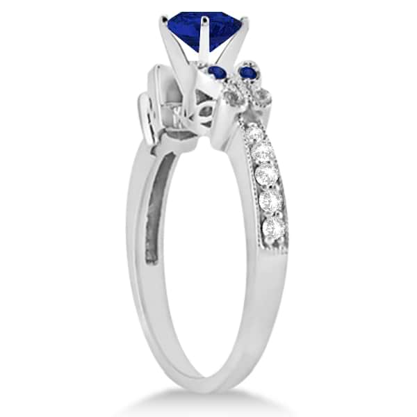 Butterfly Blue Sapphire & Diamond Engagement Ring 18k W. Gold (1.28ct)