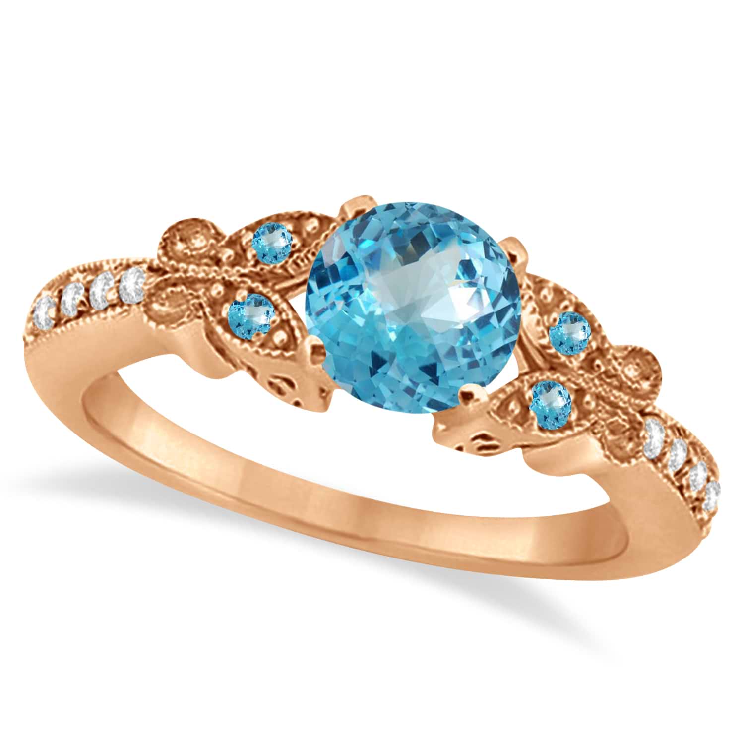 Butterfly Blue Topaz & Diamond Engagement Ring 14K Rose Gold 0.88ct