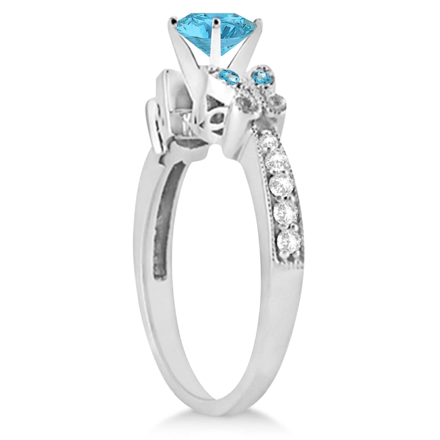 Butterfly Blue Topaz & Diamond Engagement Ring 18K White Gold (1.78ct)