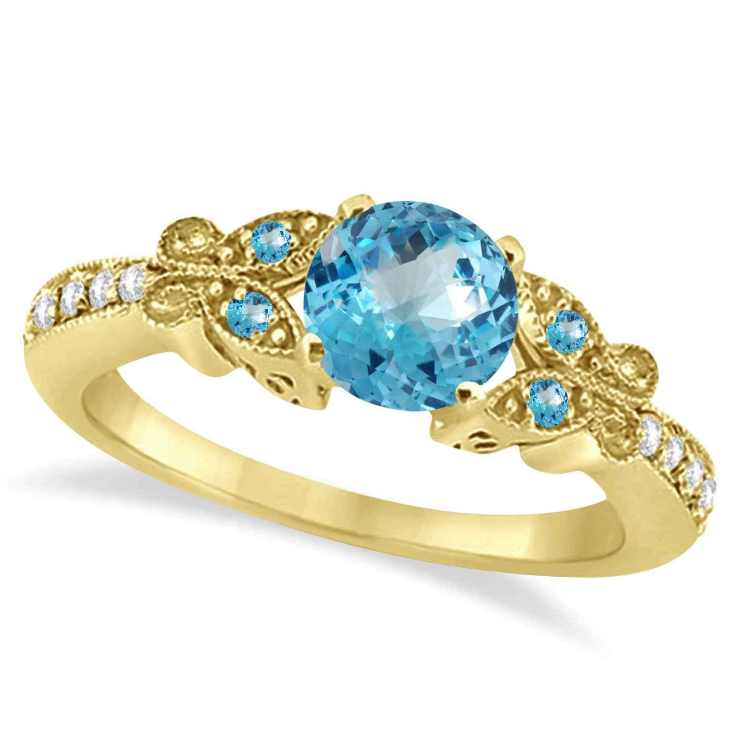 Butterfly Blue Topaz & Diamond Engagement Ring 18K Yellow Gold 0.88ct