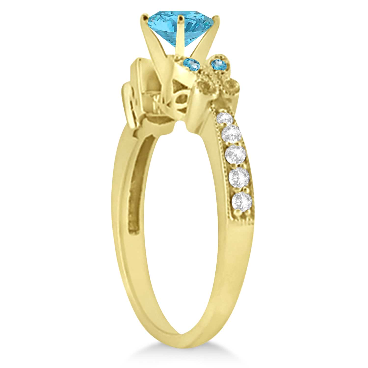 Butterfly Blue Topaz & Diamond Engagement Ring 18K Yellow Gold 1.28ct