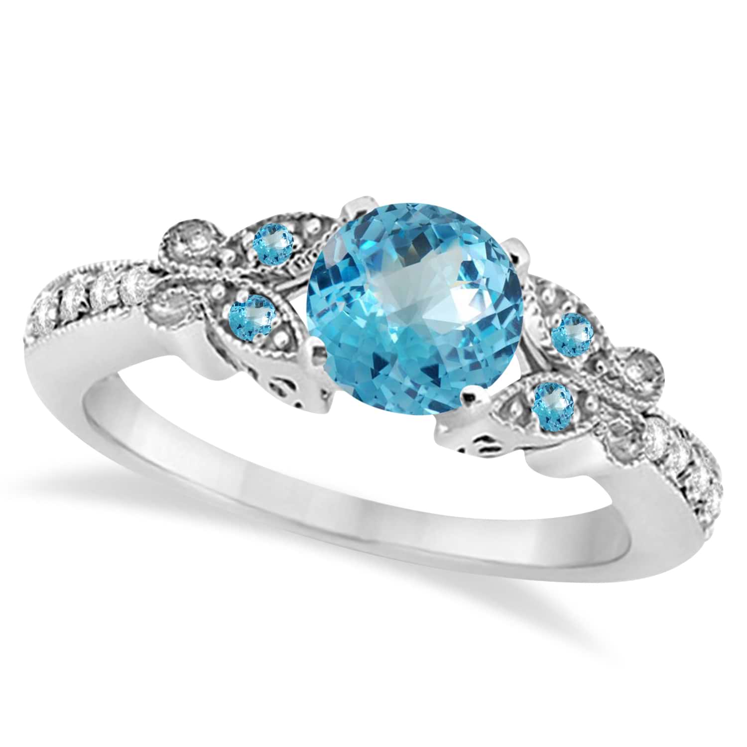 Butterfly Blue Topaz & Diamond Engagement Ring Palladium (1.78ct)
