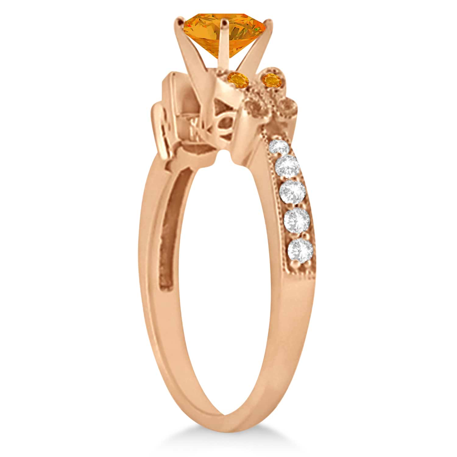 Butterfly Genuine Citrine & Diamond Engagement Ring 14K Rose Gold 0.88ct