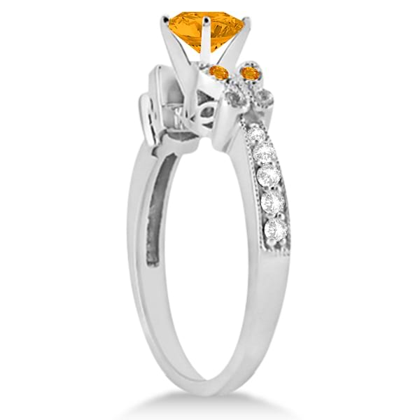 Butterfly Genuine Citrine & Diamond Engagement Ring 14k W. Gold (1.53ct)