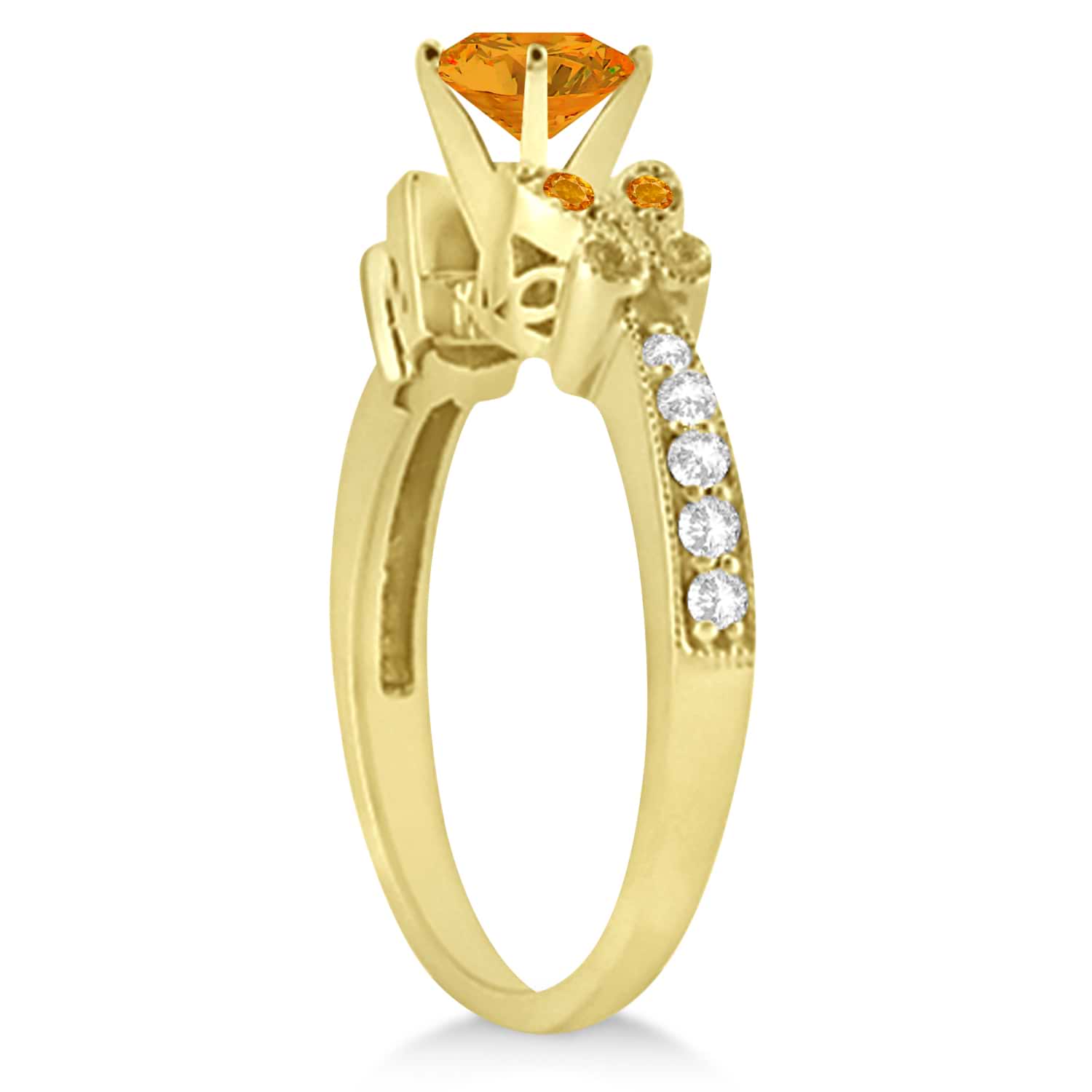 Butterfly Genuine Citrine & Diamond Engagement Ring 14K Yellow Gold 0.88ct