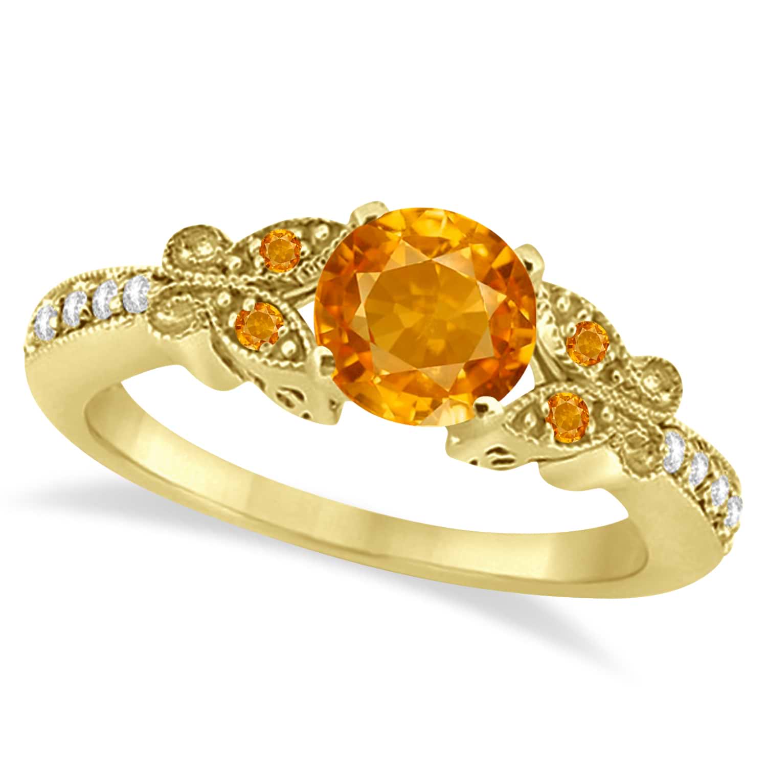Butterfly Genuine Citrine & Diamond Engagement Ring 14k Yellow Gold (1.53ct)