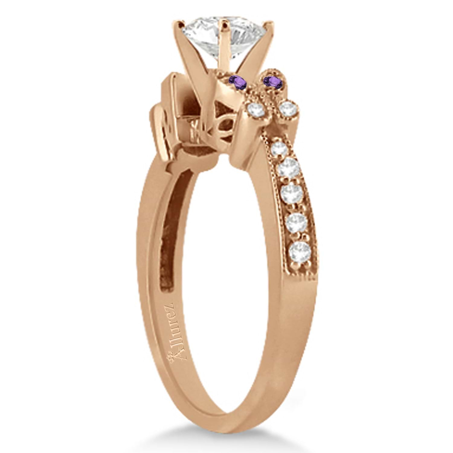 Butterfly Diamond & Amethyst Bridal Set 18k Rose Gold (0.42ct)