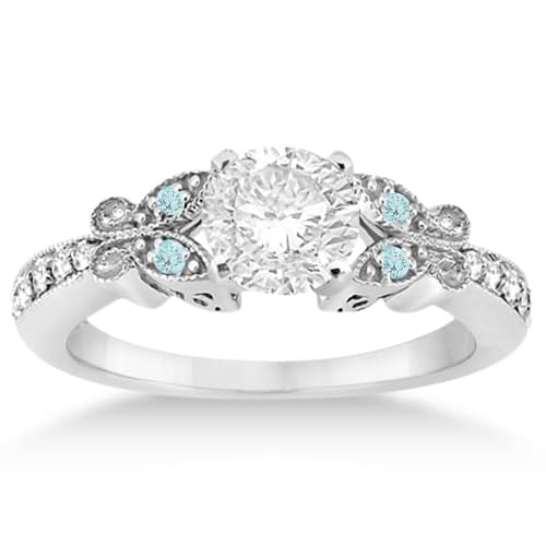 Butterfly Diamond & Aquamarine Engagement Ring Palladium (0.20ct)