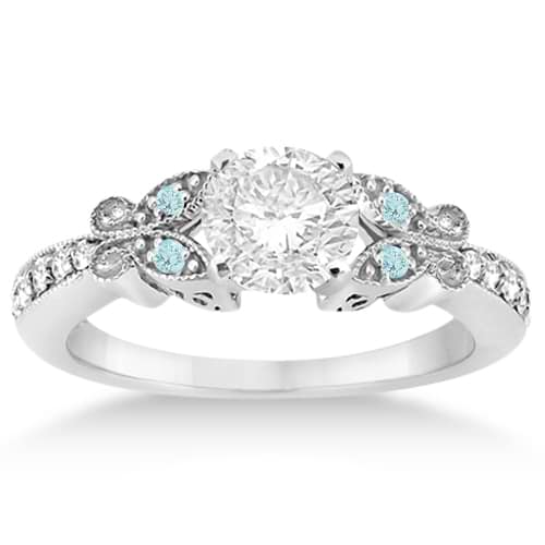 Butterfly Diamond & Aquamarine Bridal Set Palladium (0.42ct)