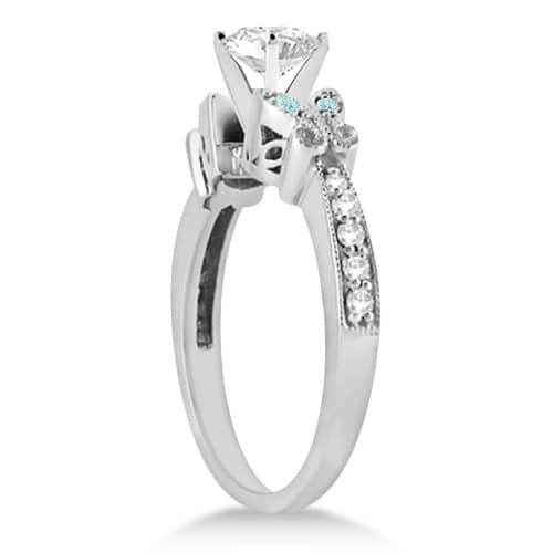 Butterfly Diamond & Aquamarine Bridal Set Palladium (0.42ct)